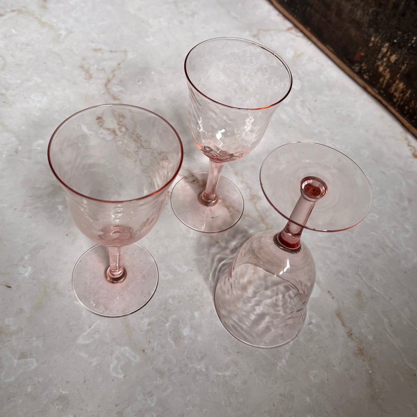 Vintage Pebble Optic Wine Glasses (3) | Pink Depression Glass