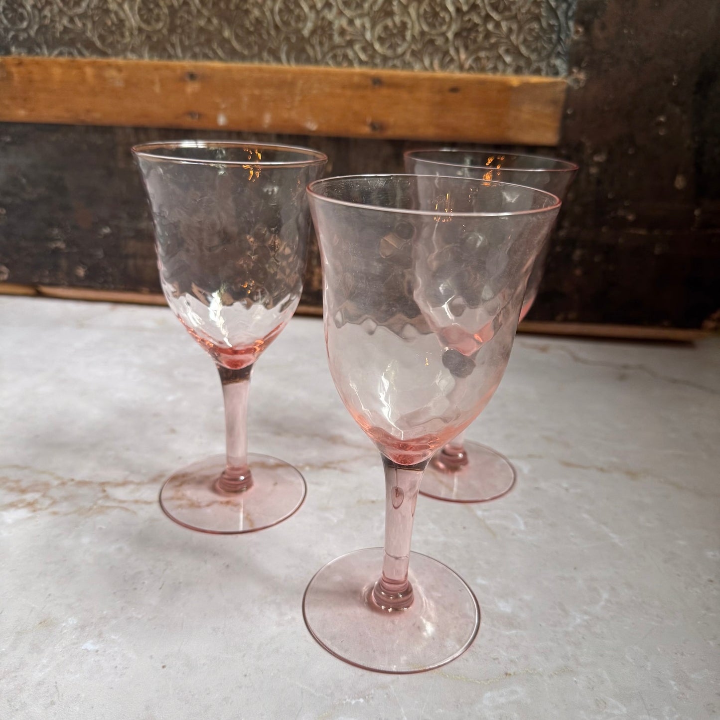 Vintage Pebble Optic Wine Glasses (3) | Pink Depression Glass