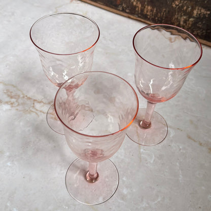 Vintage Pebble Optic Wine Glasses (3) | Pink Depression Glass
