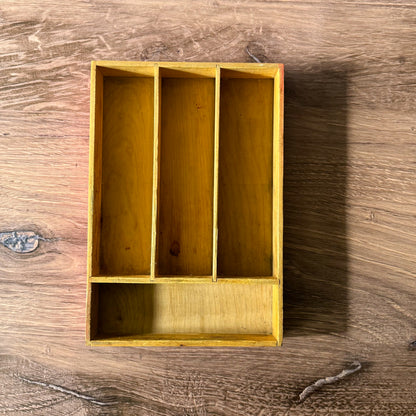 Vintage Wood Silverware Tray | Rustic Red