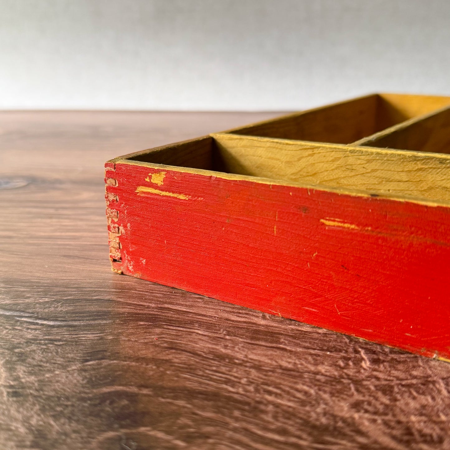 Vintage Wood Silverware Tray | Rustic Red
