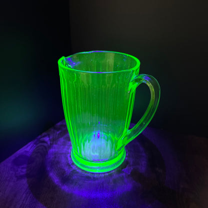 1930s Hazel-Atlas Green Ribbed Pitcher | Uranium Depression Glass